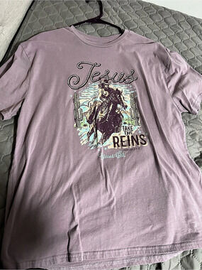 Blessed Girl Jesus Take The Reins Graphic Short Sleeve Tee in Purple